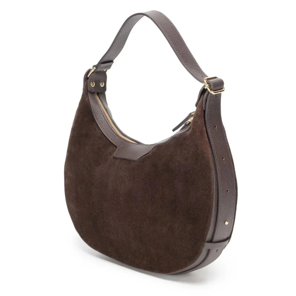 Elie Beaumont Crescent Suede Bag - Chocolate - Crossbody Or Shoulder Adjustable